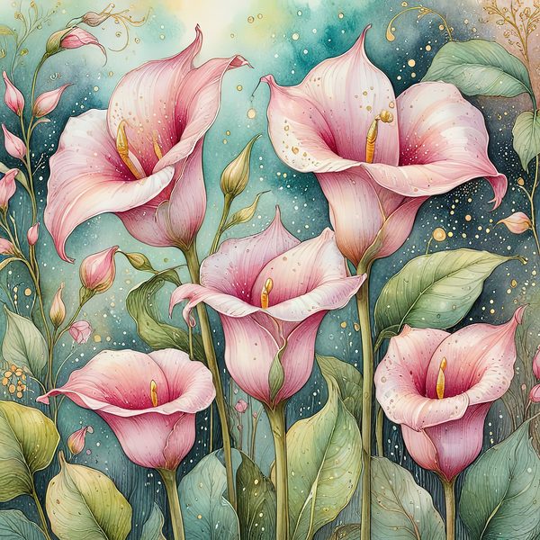 Watercolor Calla Lilies with Soft Hues Digital Paper Set in Pastel Pink & Green, Perfect for Scrapbooking, 10 JPGs, Commercial Use — image 9