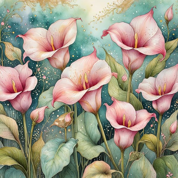 Watercolor Calla Lilies with Soft Hues Digital Paper Set in Pastel Pink & Green, Perfect for Scrapbooking, 10 JPGs, Commercial Use — image 10