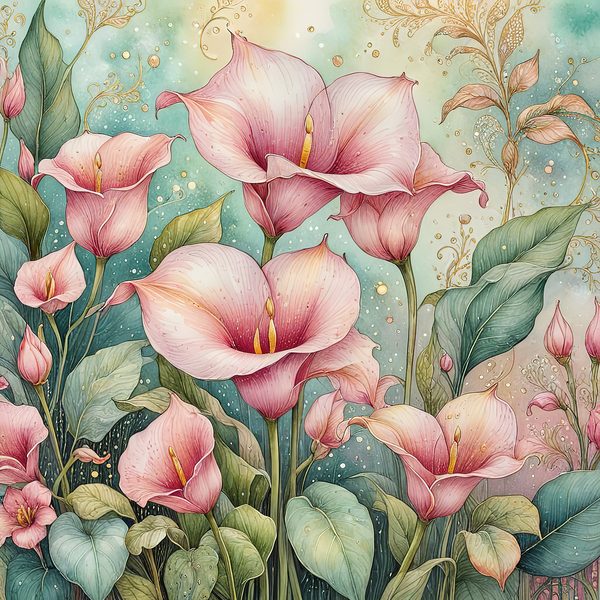 Watercolor Calla Lilies with Soft Hues Digital Paper Set in Pastel Pink & Green, Perfect for Scrapbooking, 10 JPGs, Commercial Use — image 11