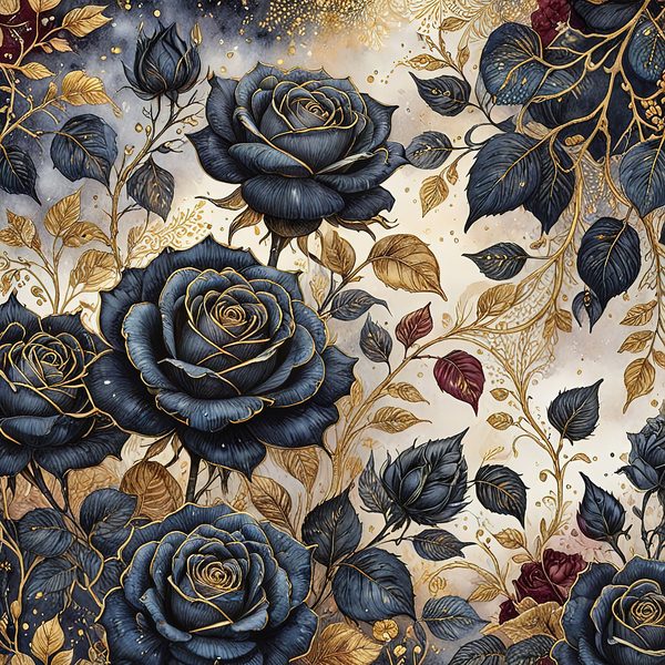 Dark Blue Roses Digital Paper: Gold Accent Scrapbook (Digital Download) — image 5