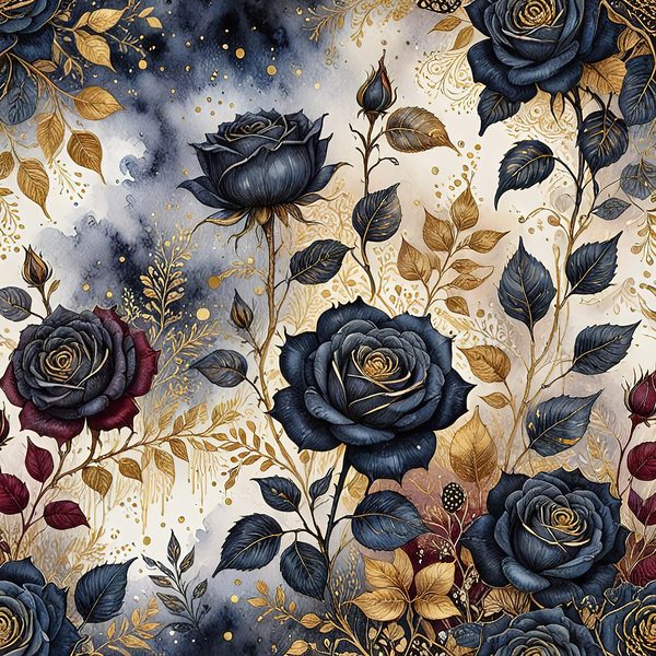 Dark Blue Roses Digital Paper: Gold Accent Scrapbook (Digital Download) — image 10