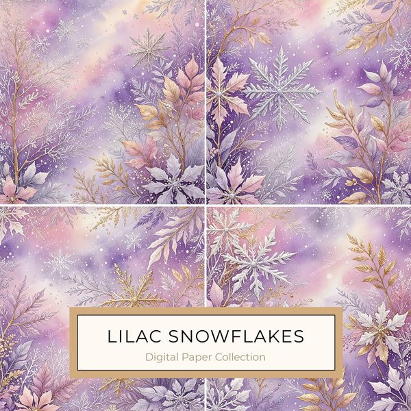 Watercolor Lilac Snowflakes Digital Paper Set (10 JPGs)