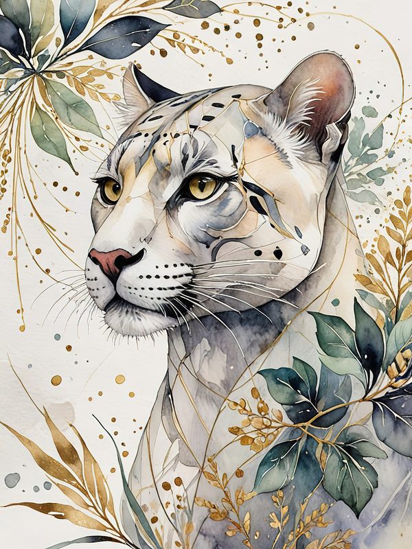 Watercolor Snow Leopard Floral Digital Paper Set (JPGs) — image 1