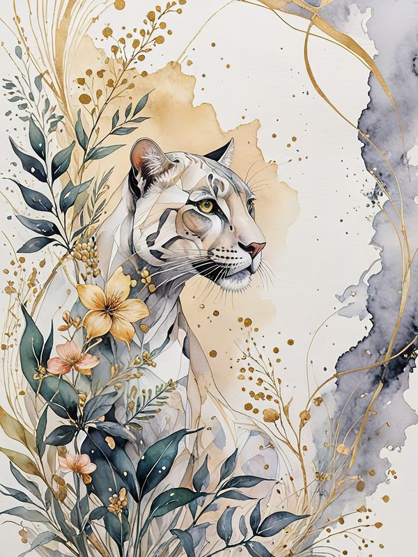 Watercolor Snow Leopard Floral Digital Paper Set (JPGs) — image 2