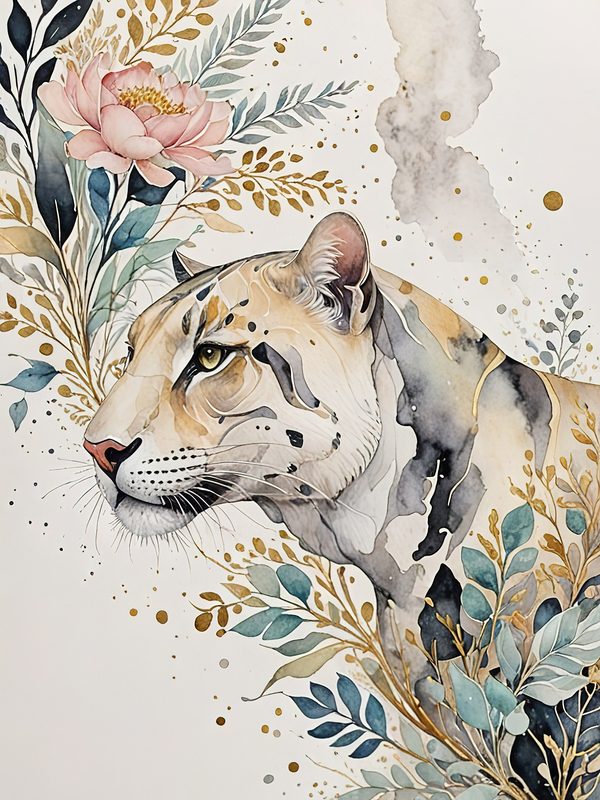 Watercolor Snow Leopard Floral Digital Paper Set (JPGs) — image 5