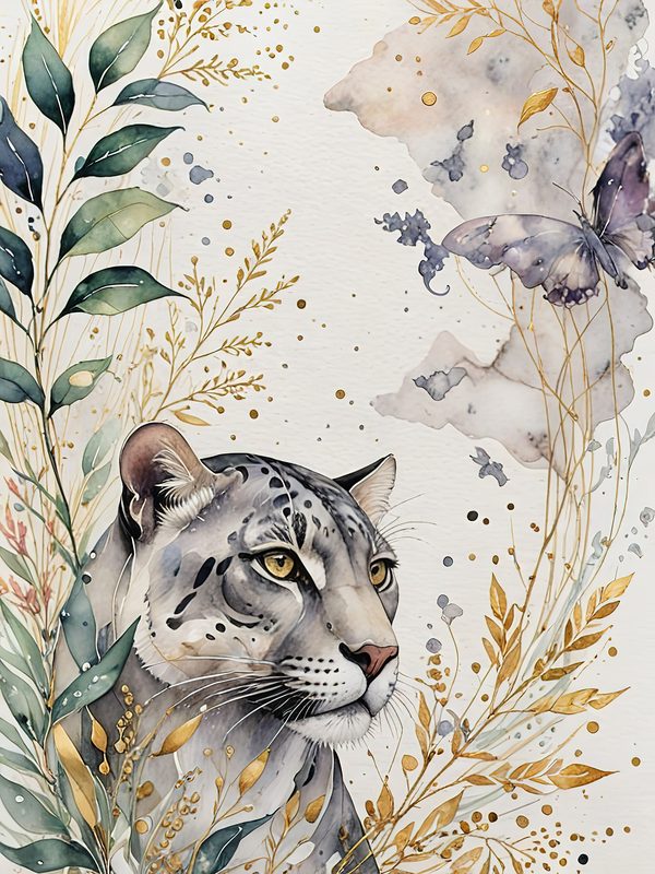 Watercolor Snow Leopard Floral Digital Paper Set (JPGs) — image 9
