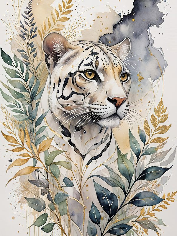 Watercolor Snow Leopard Floral Digital Paper Set (JPGs) — image 12