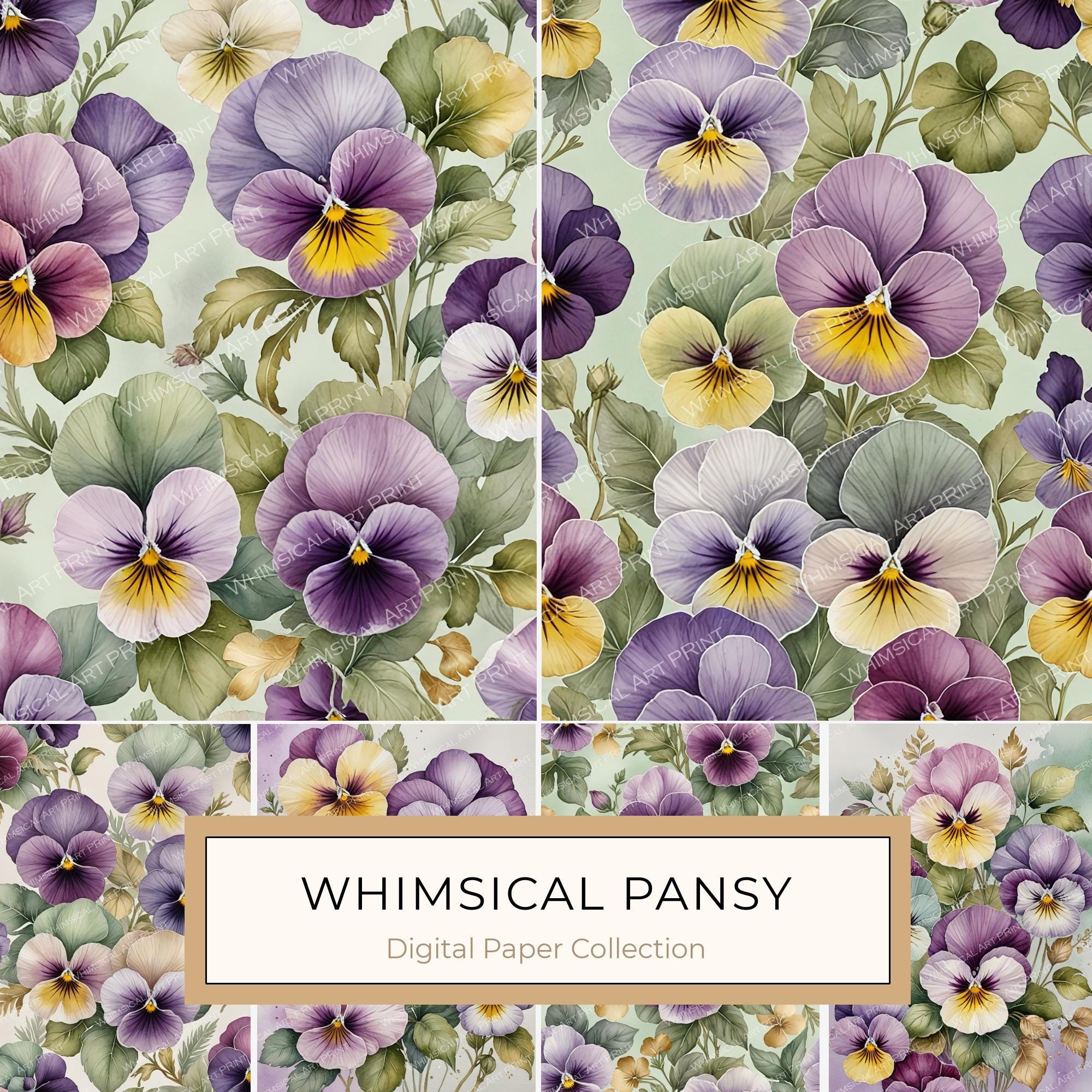 Watercolor Pansy Digital Paper Set: Floral Scrapbook Paper (JPGs)