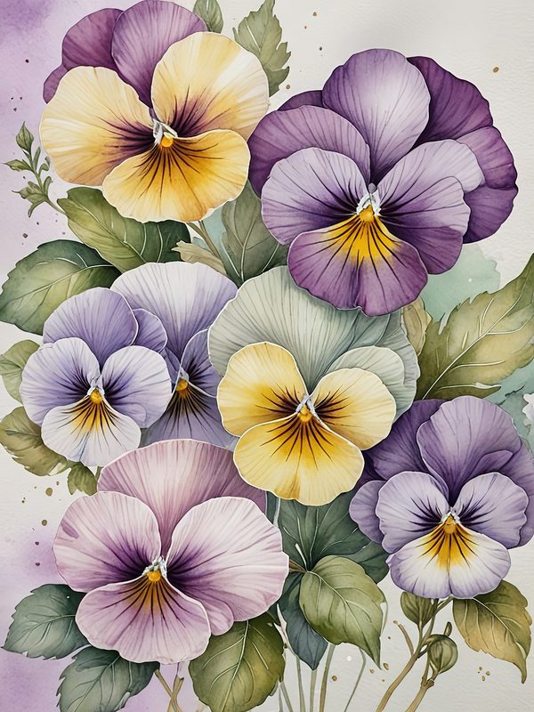 Watercolor Pansy Digital Paper Set: Floral Scrapbook Paper (JPGs) — image 2