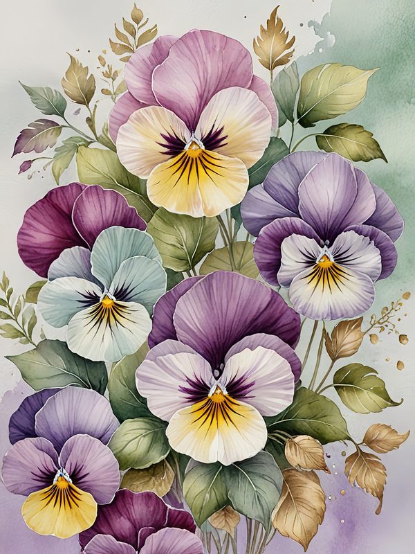 Watercolor Pansy Digital Paper Set: Floral Scrapbook Paper (JPGs) — image 5