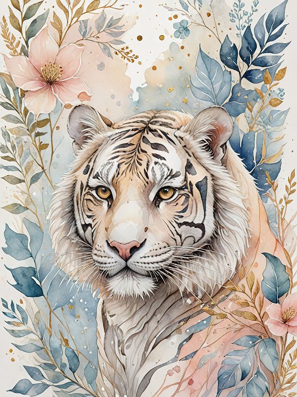 Watercolor Tiger Floral Digital Paper Set: Scrapbooking, Card Making (JPGs) — image 2