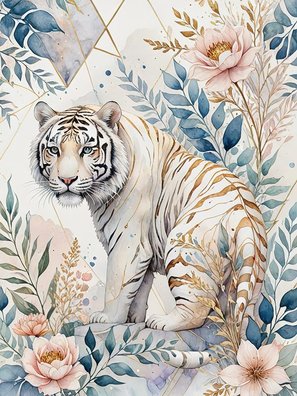Watercolor Tiger Floral Digital Paper Set: Scrapbooking, Card Making (JPGs) — image 3