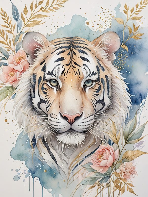 Watercolor Tiger Floral Digital Paper Set: Scrapbooking, Card Making (JPGs) — image 4