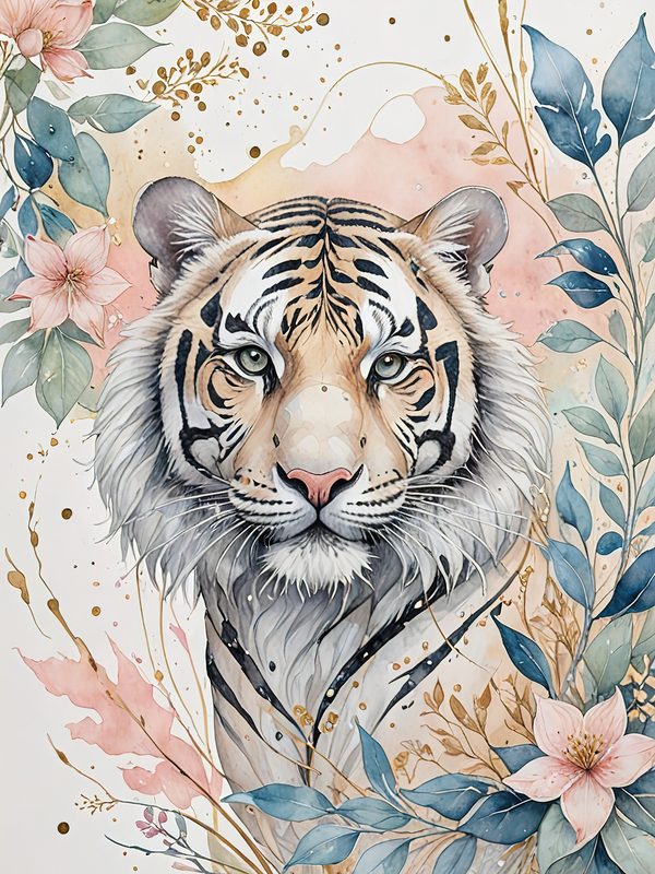 Watercolor Tiger Floral Digital Paper Set: Scrapbooking, Card Making (JPGs) — image 5