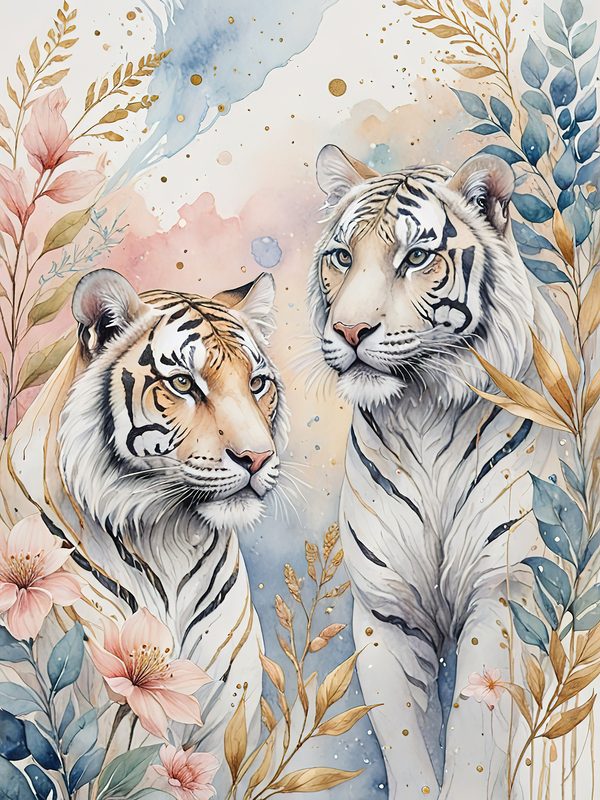 Watercolor Tiger Floral Digital Paper Set: Scrapbooking, Card Making (JPGs) — image 6