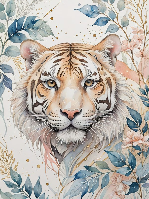 Watercolor Tiger Floral Digital Paper Set: Scrapbooking, Card Making (JPGs) — image 7