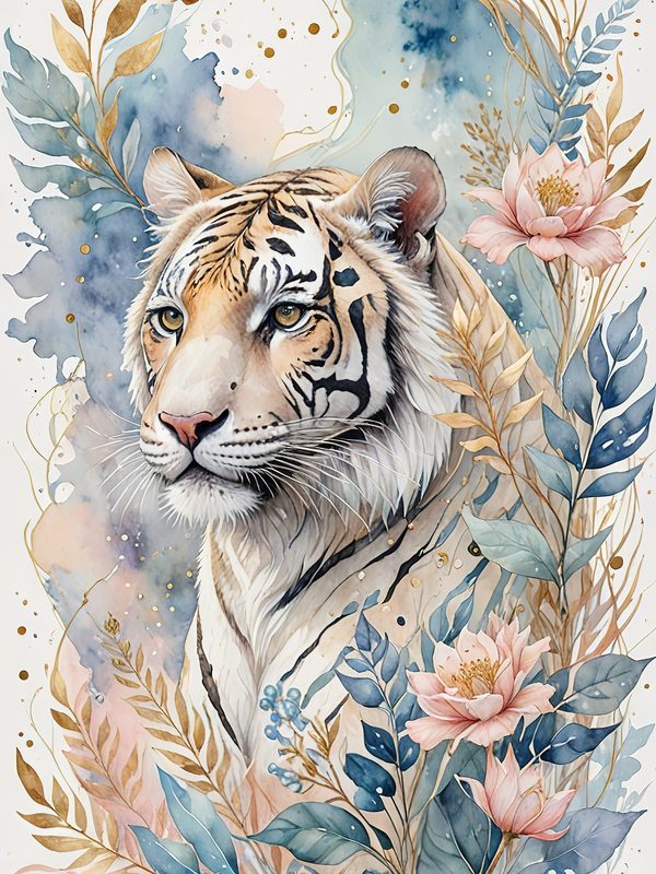 Watercolor Tiger Floral Digital Paper Set: Scrapbooking, Card Making (JPGs) — image 8