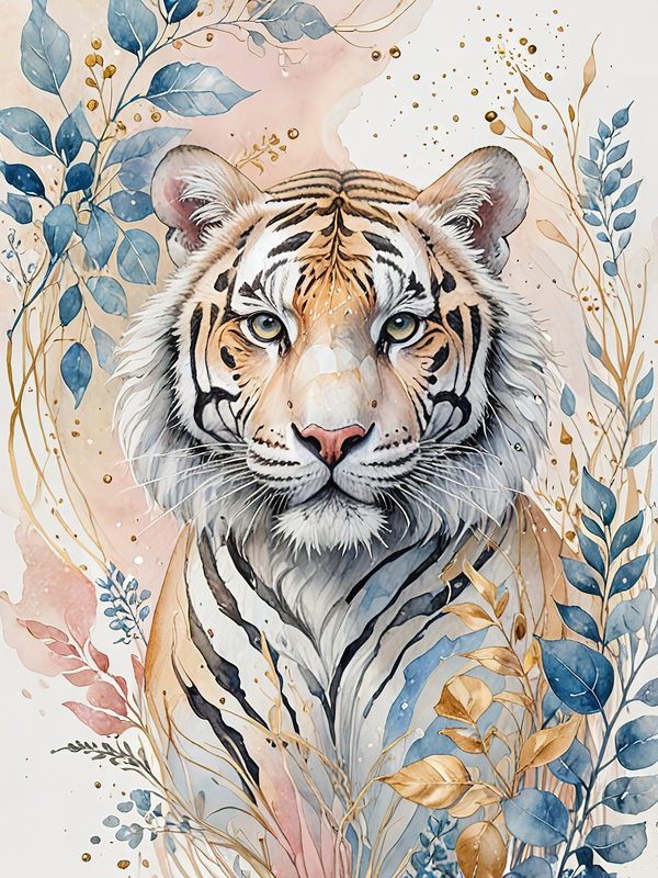 Watercolor Tiger Floral Digital Paper Set: Scrapbooking, Card Making (JPGs) — image 9