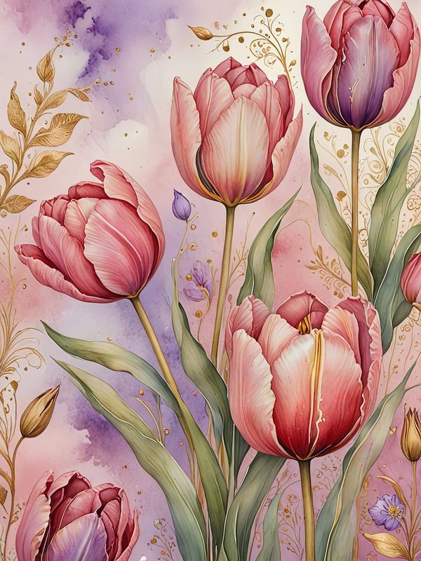 Watercolor Tulip Digital Paper: Floral Scrapbook Designs (JPGs) — image 1