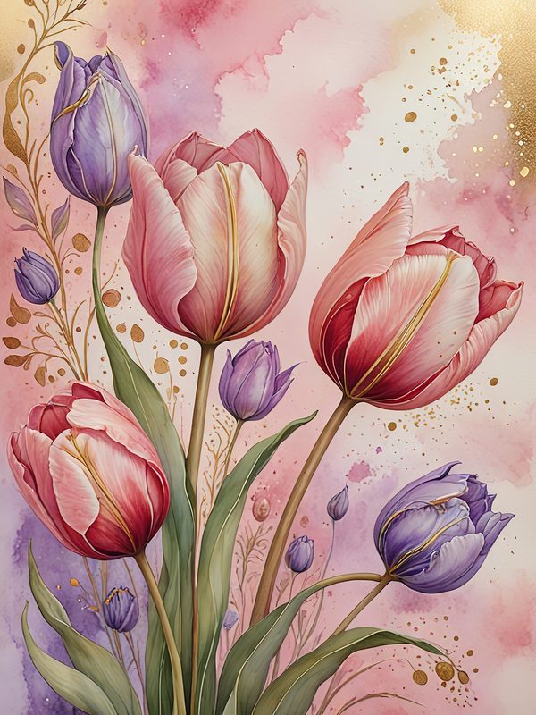 Watercolor Tulip Digital Paper: Floral Scrapbook Designs (JPGs) — image 2