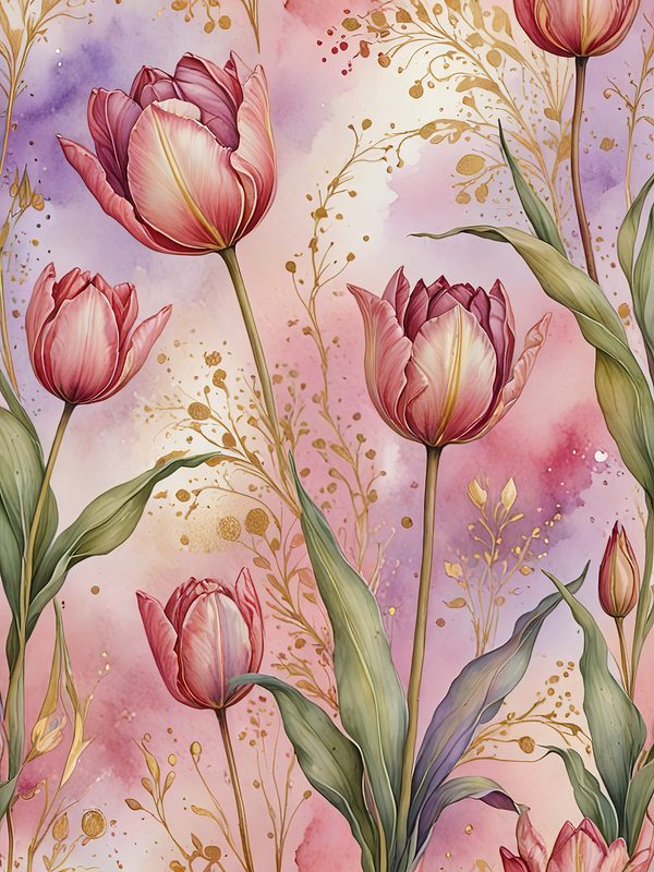 Watercolor Tulip Digital Paper: Floral Scrapbook Designs (JPGs) — image 3