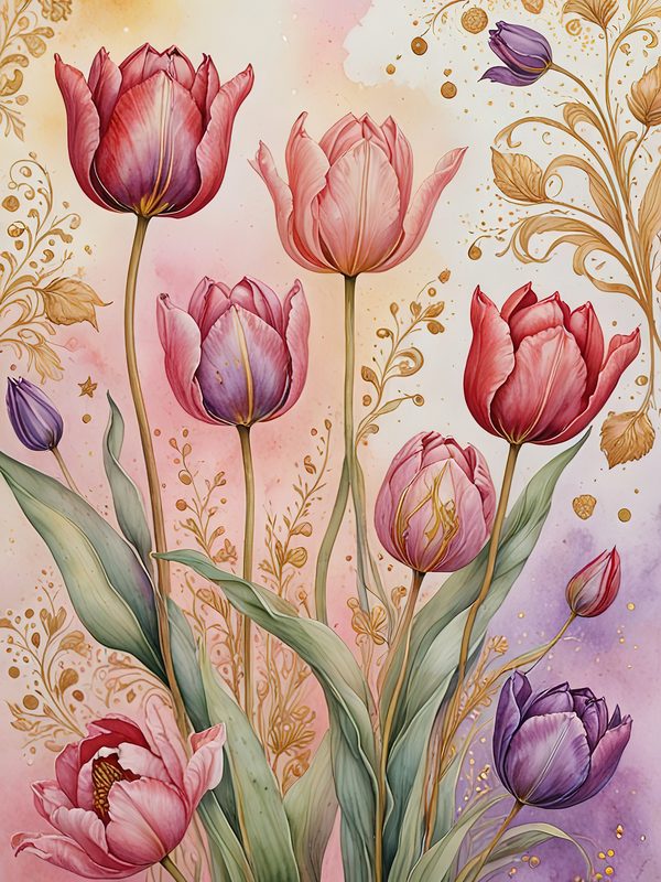 Watercolor Tulip Digital Paper: Floral Scrapbook Designs (JPGs) — image 4