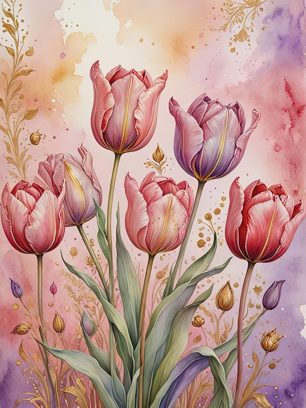Watercolor Tulip Digital Paper: Floral Scrapbook Designs (JPGs) — image 5