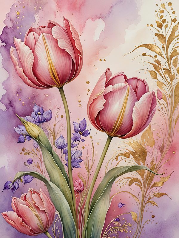 Watercolor Tulip Digital Paper: Floral Scrapbook Designs (JPGs) — image 6