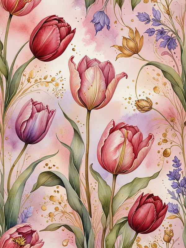 Watercolor Tulip Digital Paper: Floral Scrapbook Designs (JPGs) — image 8