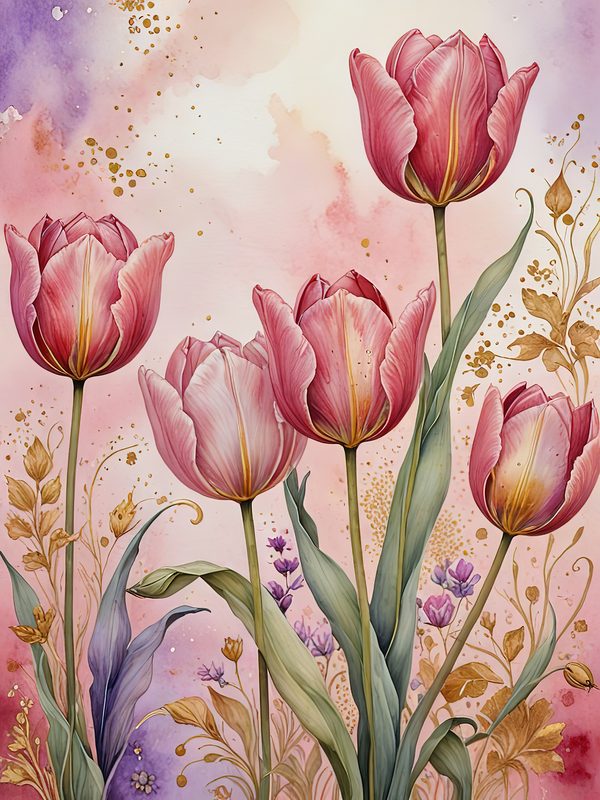 Watercolor Tulip Digital Paper: Floral Scrapbook Designs (JPGs) — image 9