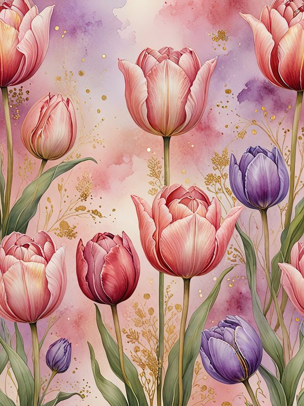 Watercolor Tulip Digital Paper: Floral Scrapbook Designs (JPGs) — image 10