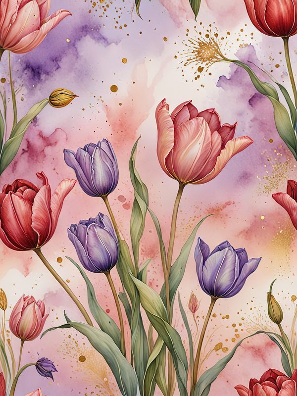 Watercolor Tulip Digital Paper: Floral Scrapbook Designs (JPGs) — image 11