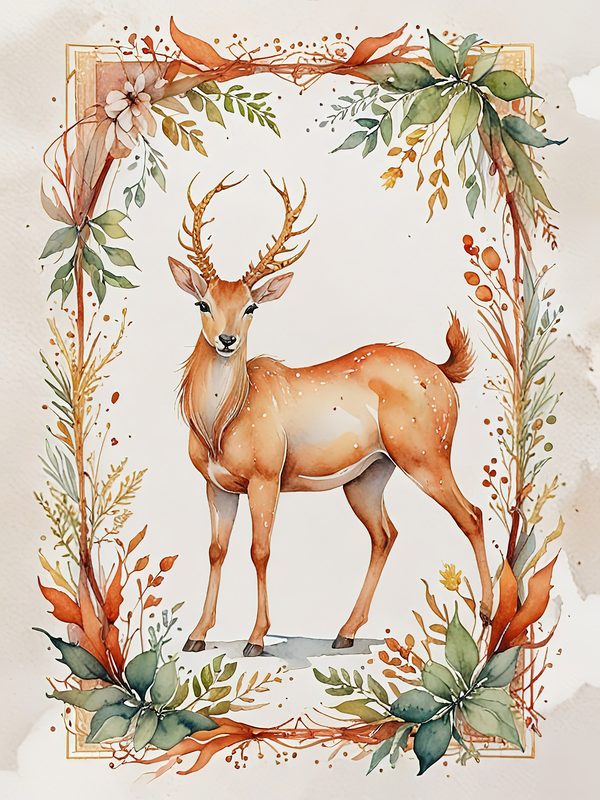Watercolor Antelope Digital Paper: Floral DIY Crafting (JPGs, Commercial Use) — image 1