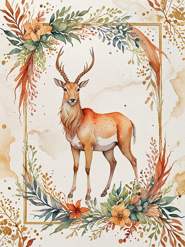 Watercolor Antelope Digital Paper: Floral DIY Crafting (JPGs, Commercial Use) — image 2