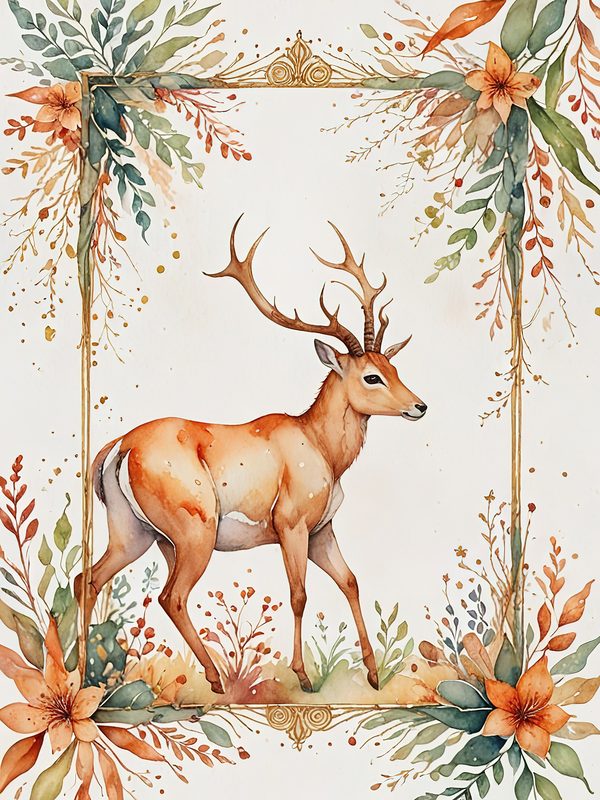 Watercolor Antelope Digital Paper: Floral DIY Crafting (JPGs, Commercial Use) — image 4