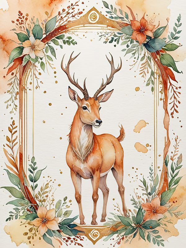 Watercolor Antelope Digital Paper: Floral DIY Crafting (JPGs, Commercial Use) — image 5