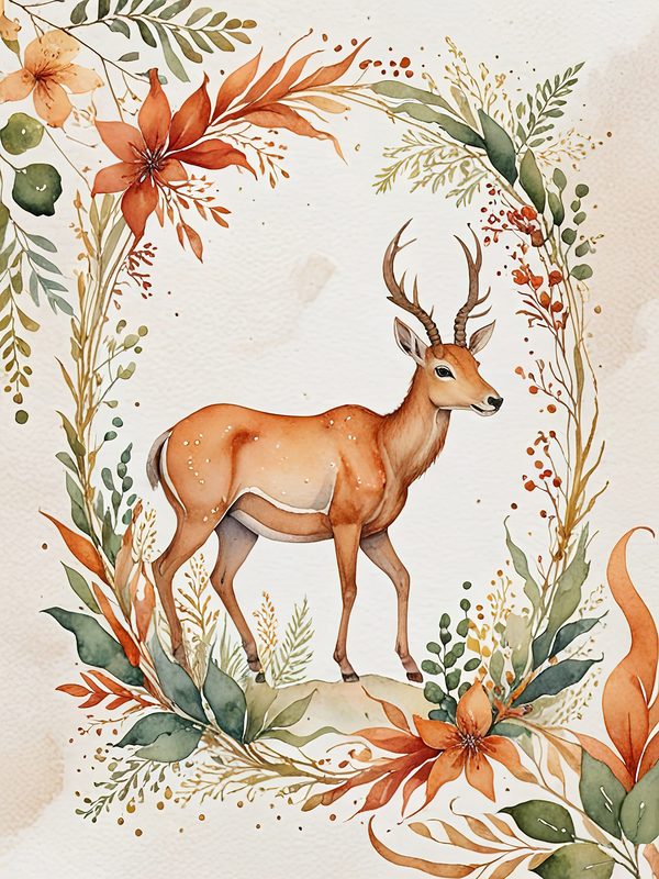 Watercolor Antelope Digital Paper: Floral DIY Crafting (JPGs, Commercial Use) — image 6