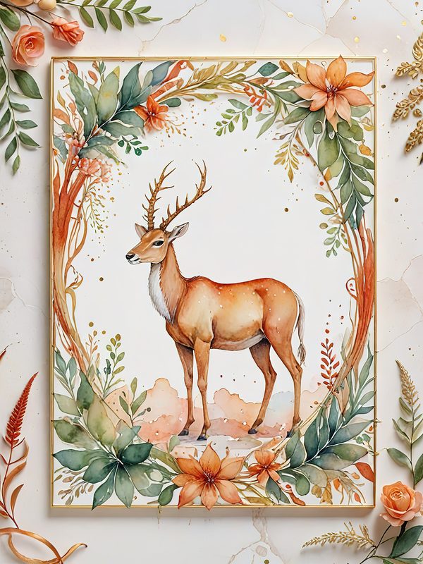 Watercolor Antelope Digital Paper: Floral DIY Crafting (JPGs, Commercial Use) — image 7