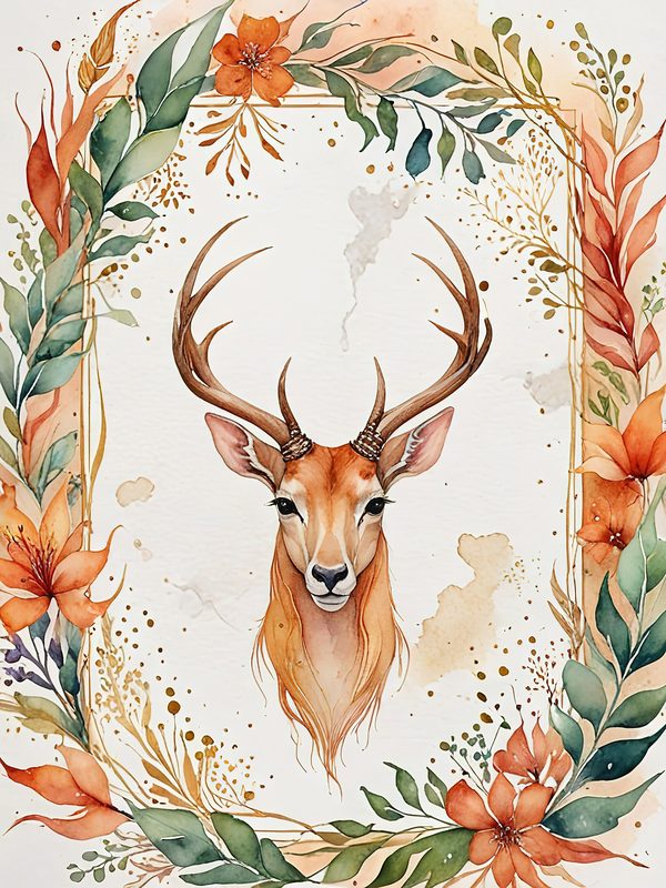 Watercolor Antelope Digital Paper: Floral DIY Crafting (JPGs, Commercial Use) — image 8