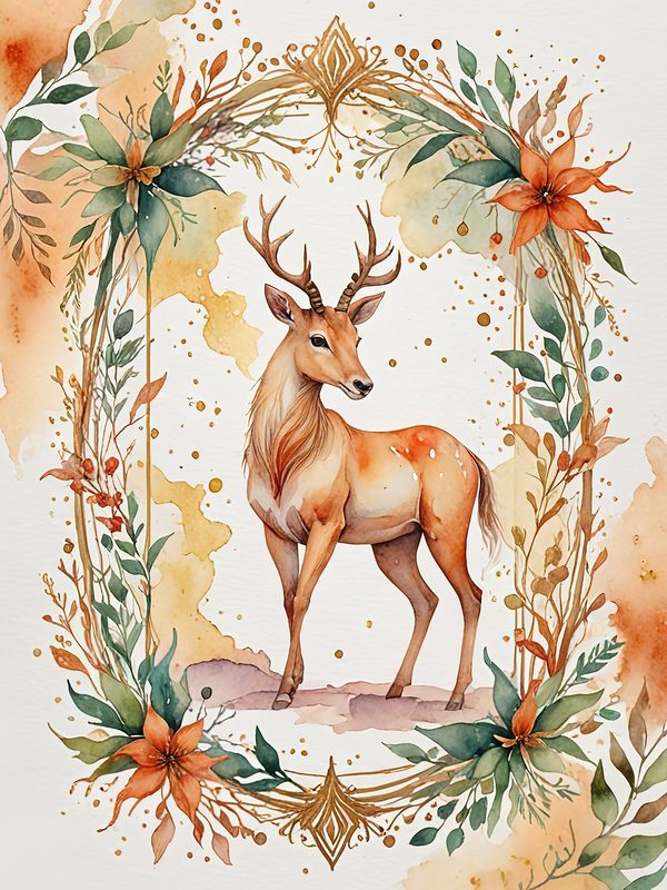Watercolor Antelope Digital Paper: Floral DIY Crafting (JPGs, Commercial Use) — image 11