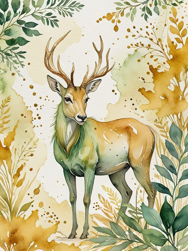 Watercolor Deer with Antlers : Geometric Art Style JPGs (Commercial Use) — image 2
