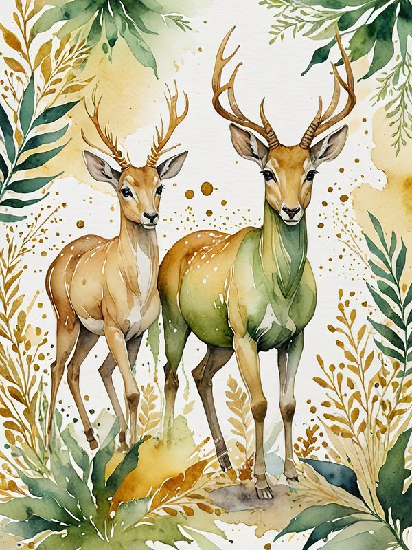 Watercolor Deer with Antlers : Geometric Art Style JPGs (Commercial Use) — image 3