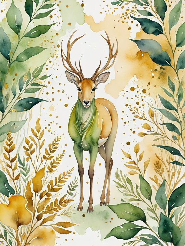 Watercolor Deer with Antlers : Geometric Art Style JPGs (Commercial Use) — image 4