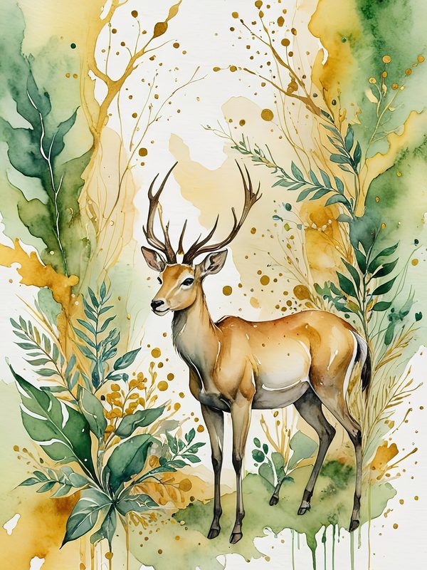 Watercolor Deer with Antlers : Geometric Art Style JPGs (Commercial Use) — image 5