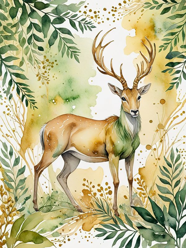 Watercolor Deer with Antlers : Geometric Art Style JPGs (Commercial Use) — image 6