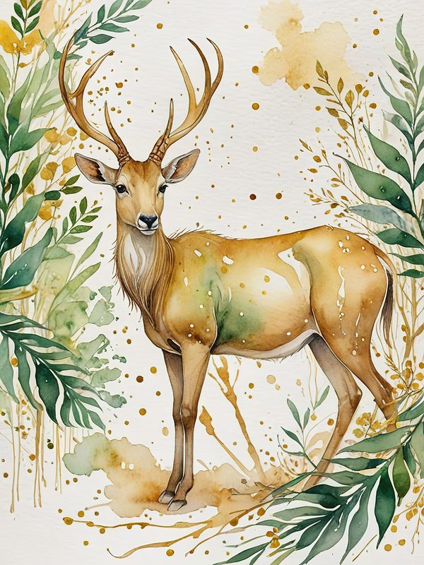 Watercolor Deer with Antlers : Geometric Art Style JPGs (Commercial Use) — image 7