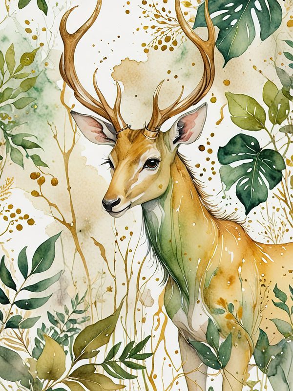 Watercolor Deer with Antlers : Geometric Art Style JPGs (Commercial Use) — image 8