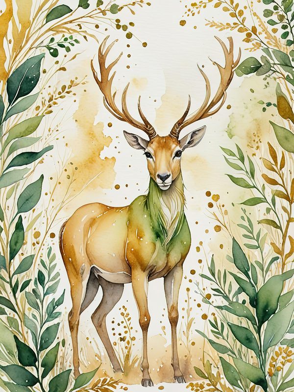 Watercolor Deer with Antlers : Geometric Art Style JPGs (Commercial Use) — image 9