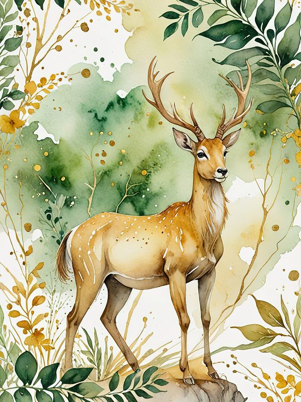 Watercolor Deer with Antlers : Geometric Art Style JPGs (Commercial Use) — image 10