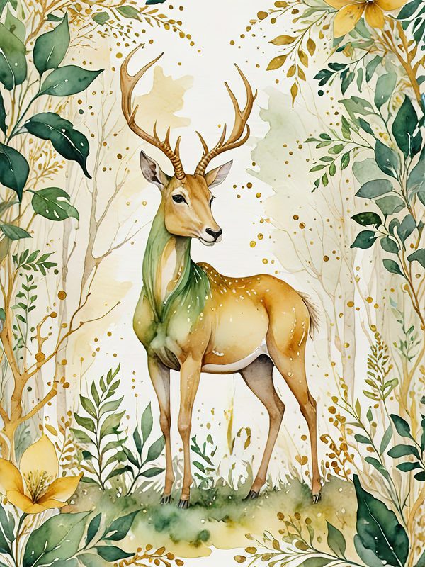 Watercolor Deer with Antlers : Geometric Art Style JPGs (Commercial Use) — image 11
